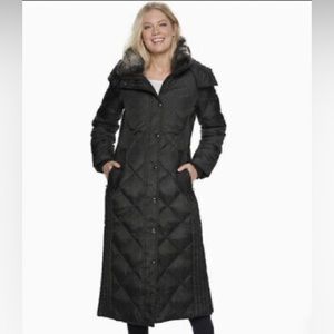 Womens Tower by London Fog Hooded Quilted Puffer Maxi Coat New